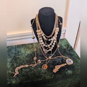 Lot Of 7 Vintage Gold Toned Boho Layering Necklaces